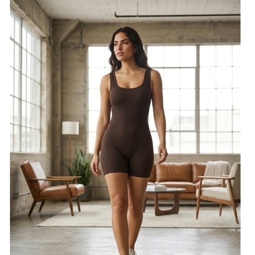 KIT 2 Macaquinho Canelado Fitness Feminino  Academia Treino Casual Verão Confortável Modela o Corpo COD S1