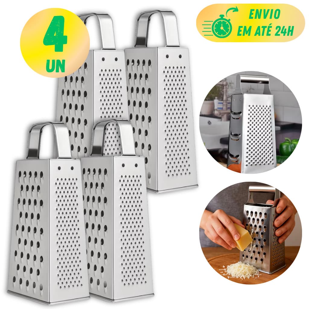 KIT RALADOR INOX 4 FACES MULTIUSO 8 POLEGADAS COZINHA PROFISSIONAL LEGUMES FRUTAS QUEIJO CORTADOR AÇO
