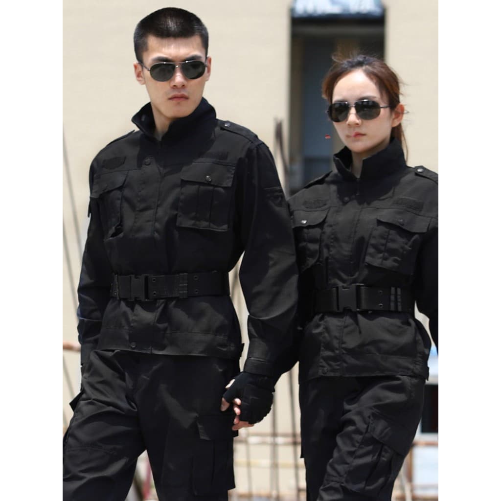 Preto segurança camuflagem uniforme terno masculino primavera outono instrutor treinamento macacão tático uniforme de tr