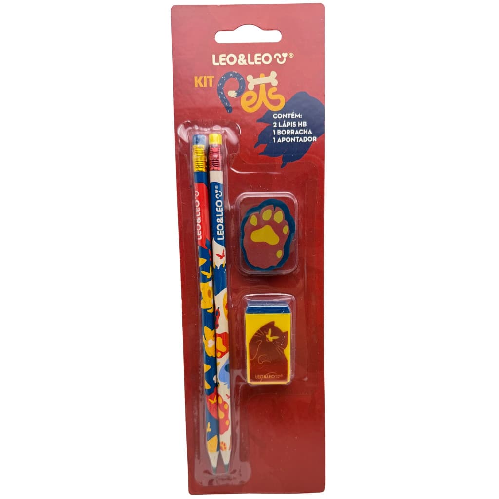 it Lápis HB Pets Leo&Leo com Borracha e Apontador – Material Escolar Infantil Fofo
