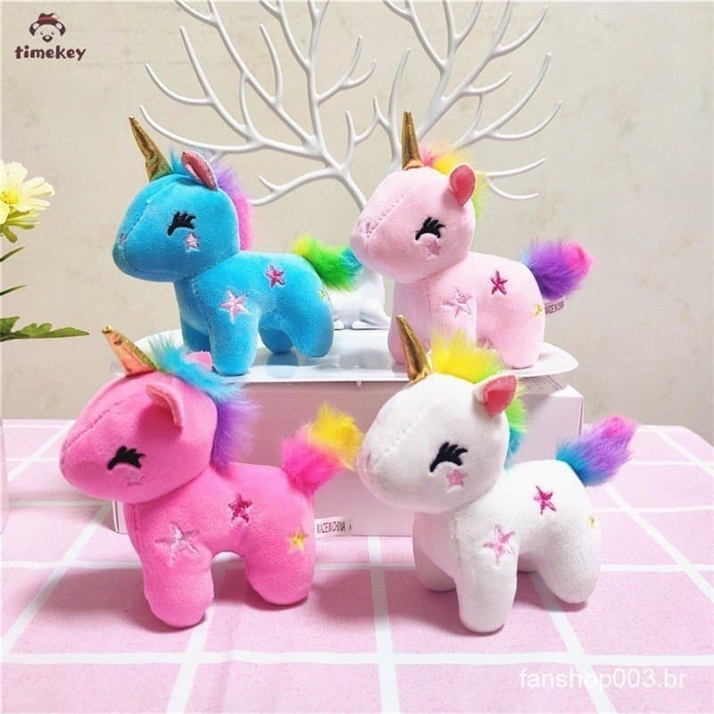 Chaveiro de pelúcia de unicórnio de pelúcia em renda-íris pequena para brinquedos de pelúcia