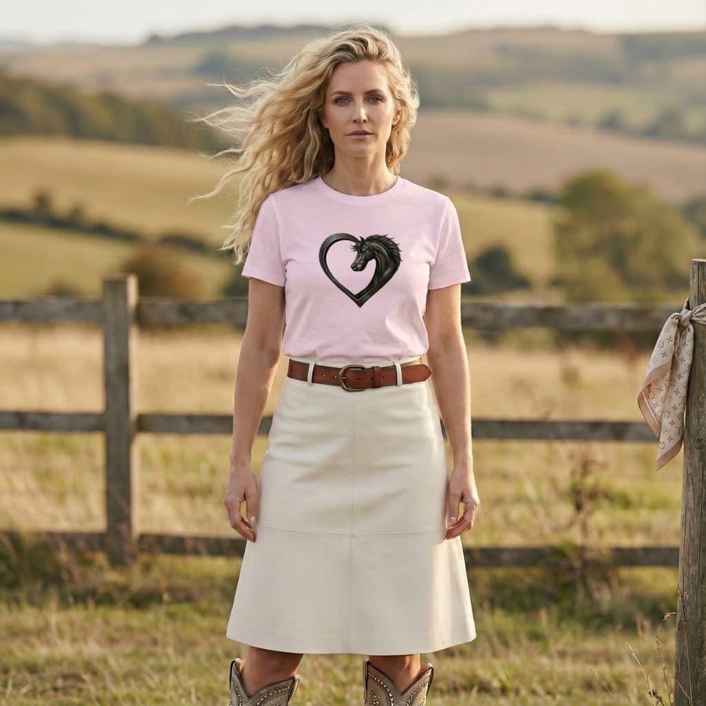 Camiseta Feminina Country Cowgirl Estampa Western Camiseta Feminina Cavalo Coração em Algodão Estilo, Força e Amor