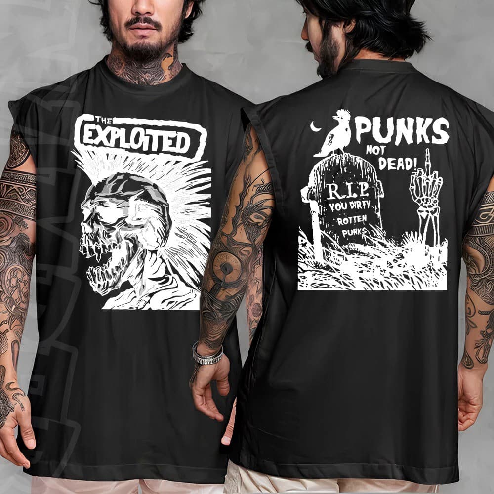 Camiseta regata machao oversized masculino banda The Exploited em algodao unissex Longline