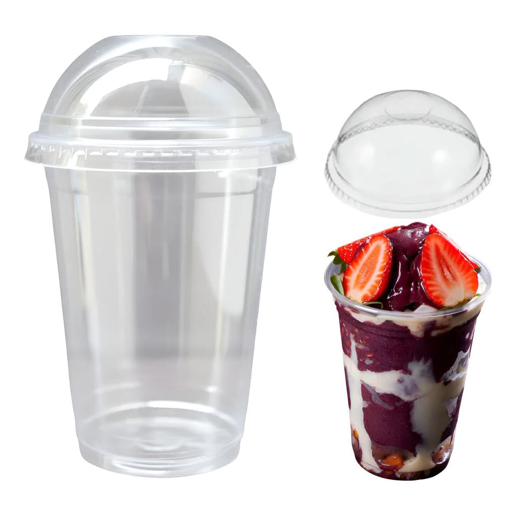 50 Copo C/ Tampa Bolha 700ml 770ml Transparente PP Plástico