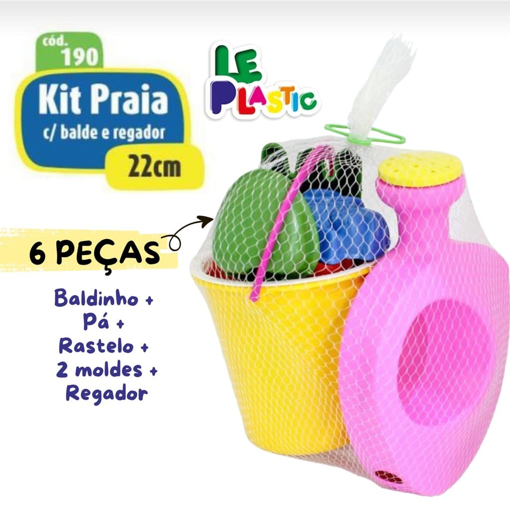 Kit Brinquedo De Praia Infantil Baldinho Com Regador Pá Rastelo E Forminhas 6 Peças Cores Sortidas