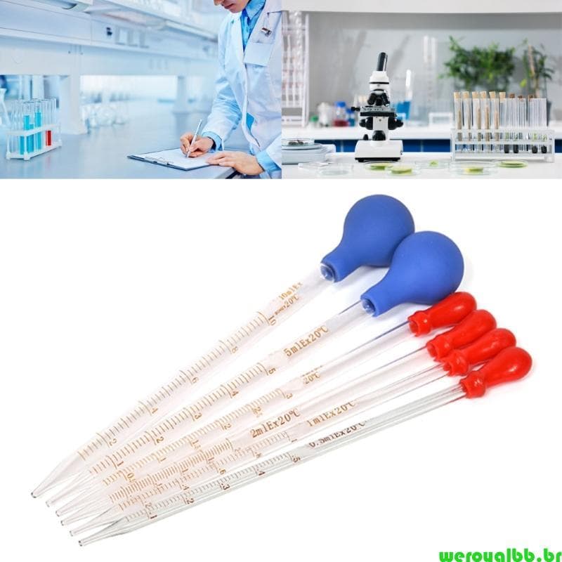 weroyalbb 5 Peças Pipetas Líquidas Conta-Gotas Vidro 0 5ml 1ml 2ml 3ml 5ml 10ml Escala Graduado Para Labra