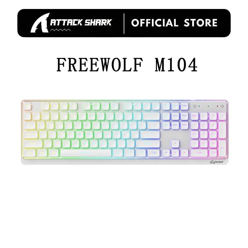 FREEWOLF M104 Teclado De Membrana Para Jogos RGB Sem Fio PBT Keycaps 4000mAh Bateria De Lítio De Alta Capacidade Longa D