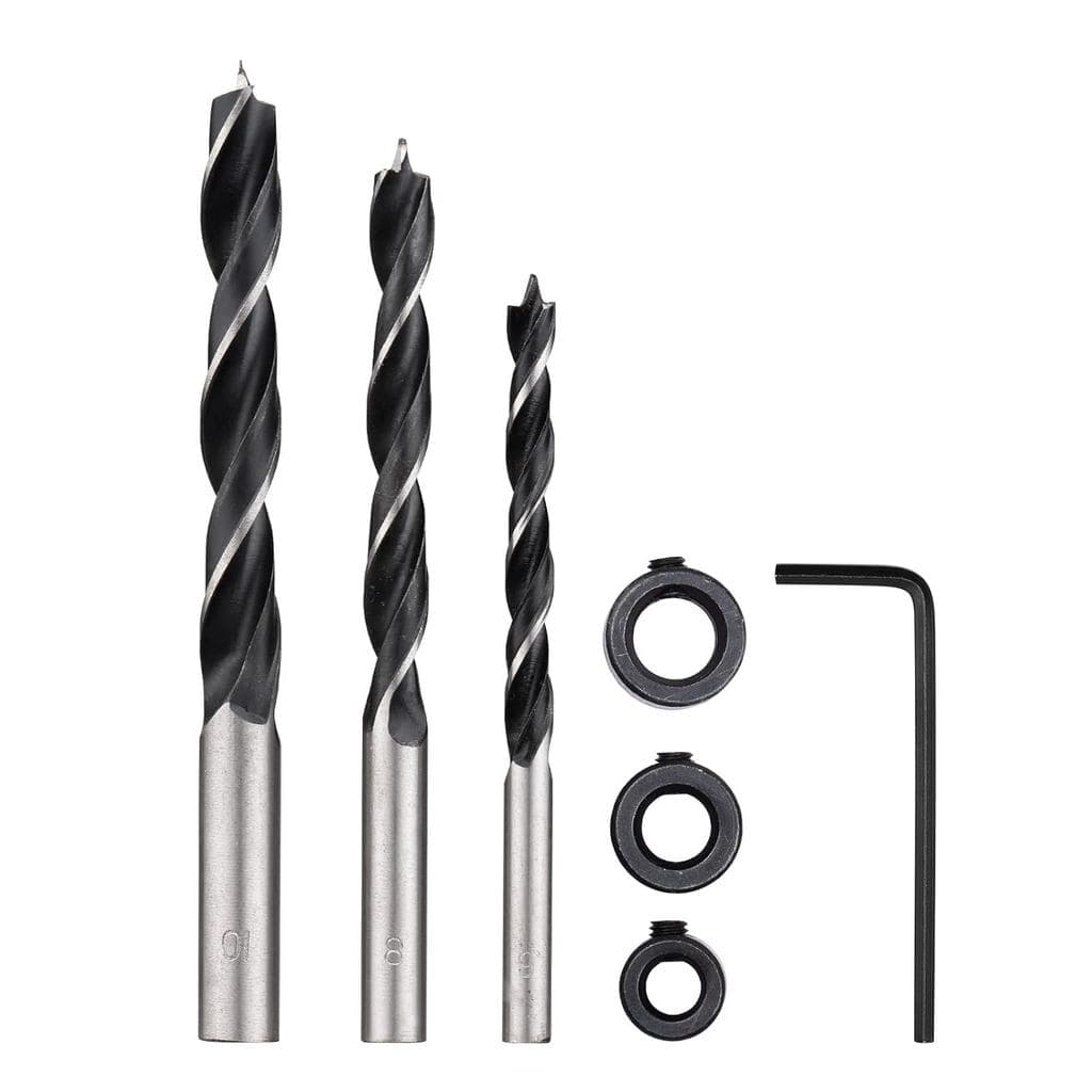 kit 3 Brocas Para Madeira cavilhas 6 8 E 10Mm C/ Limitadores móveis dobradiça carpinteiro