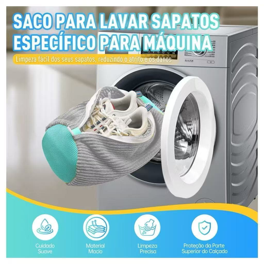 Saco de lavar tênis para máquina de lavar roupa cinza e amarelo - XL