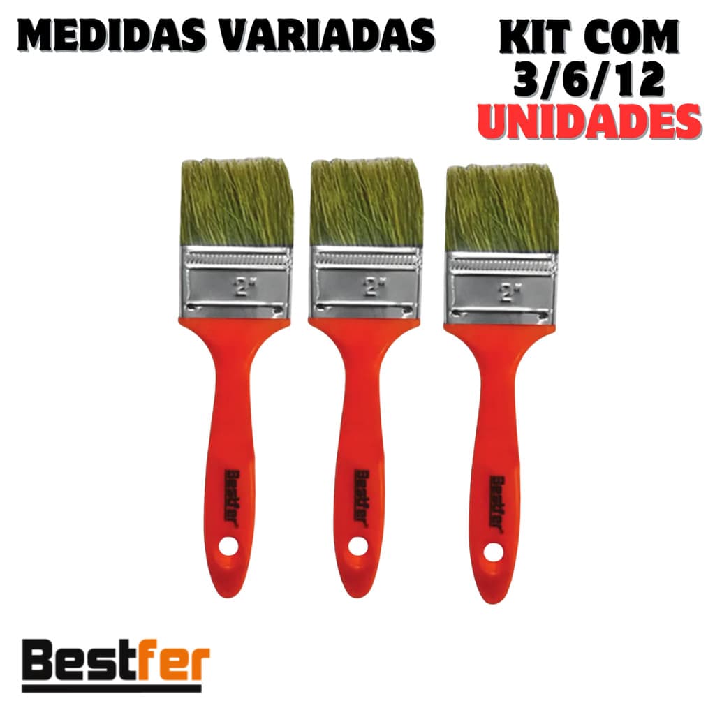 Kit Trincha pincel Bestfer 3/6/12 unidades medidas variadas