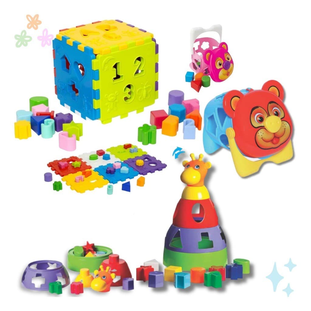 Kit Brinquedo Educativo Bebe Dia das Criança Didático Presente Cubo Peças de encaixe