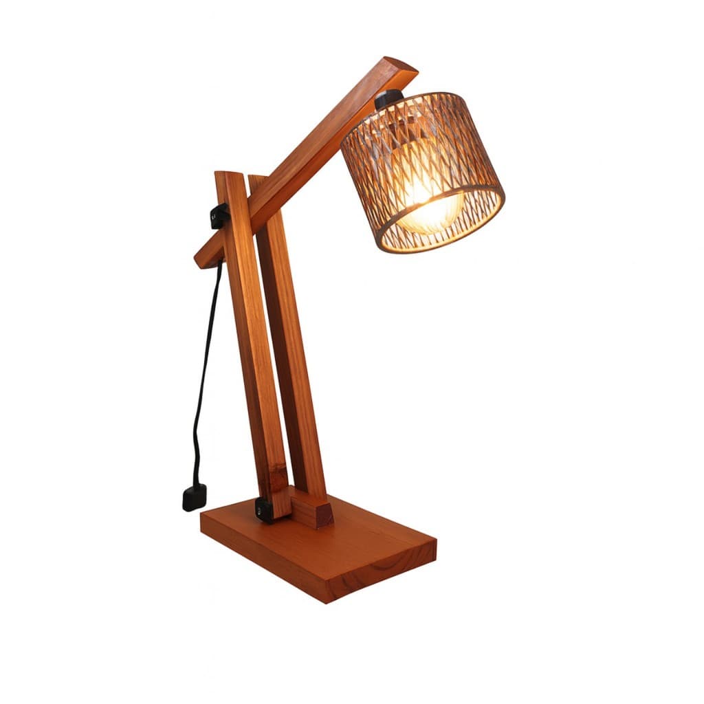 Luminária Abajur Articulado Cupula De Madeira Retrô Vintage Retrátil Mesa Sala Quarto Bivolt