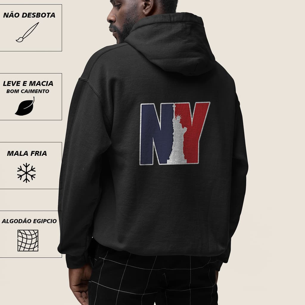 Moletom Unissex Frio Blusa Canguru Capuz Em Algodão New York