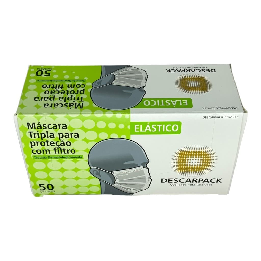 2 Caixas de Máscara Elástica Tripla Proteção c/ Filtro 50unidades cada Descarpack, total 100 Mascaras.