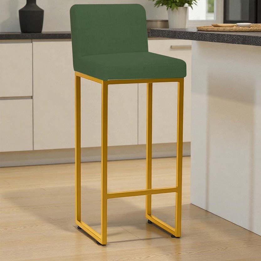 Banqueta Andy Moderna Ferro Dourado Estofado Suede Verde