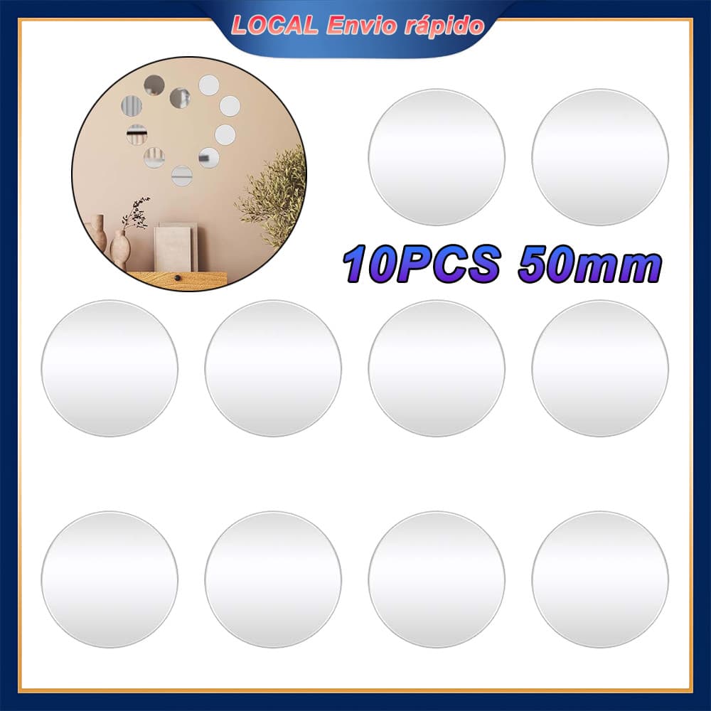 Kit 10 Espelhos Redondo Acrílico para Decoração de Parede de Sala Quarto Banheiro Espelho Moderno,50 x 50 mm,Prata