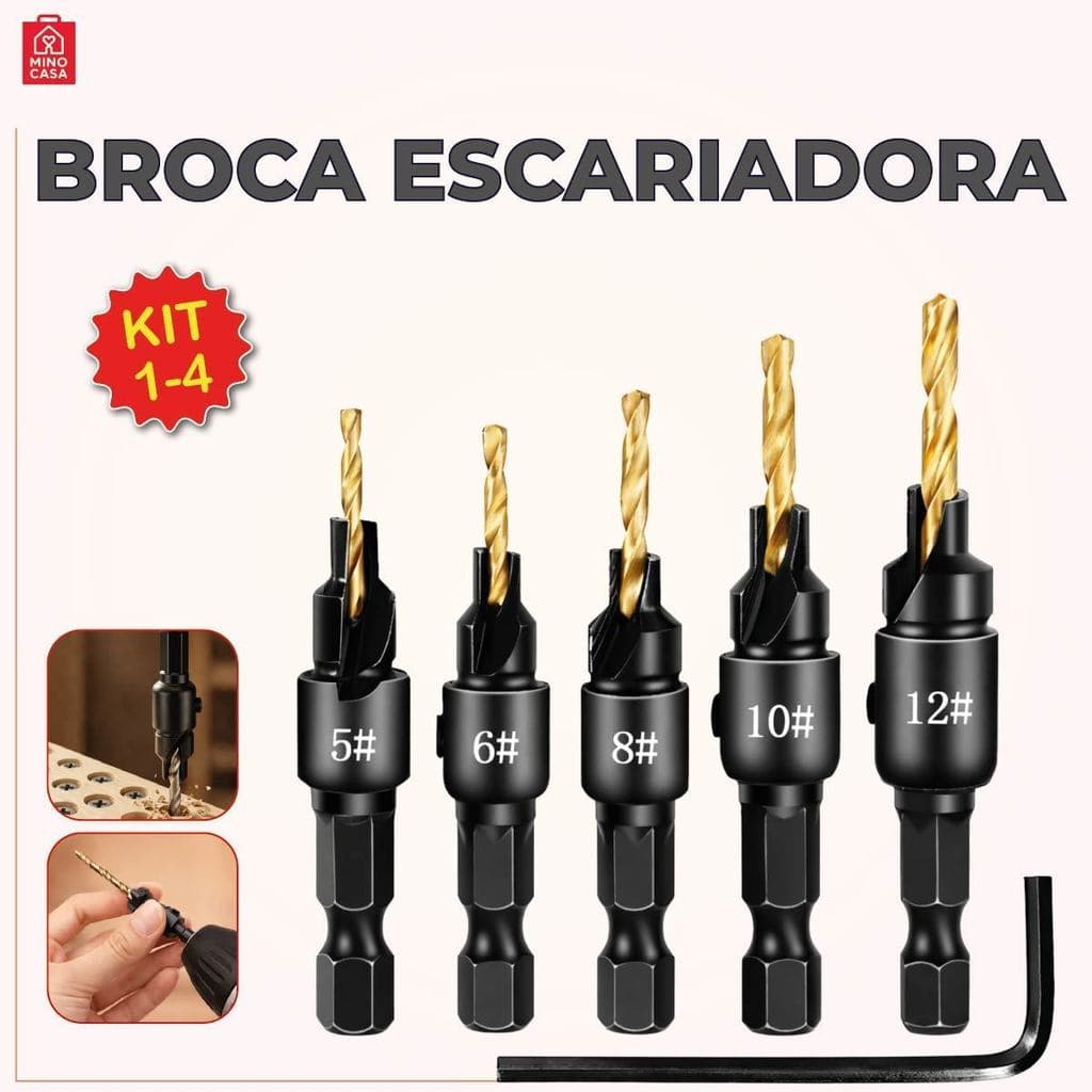 Jogo Broca Escariadora para Madeira com Escaneadores Ajustáveis Alta Durabilidade