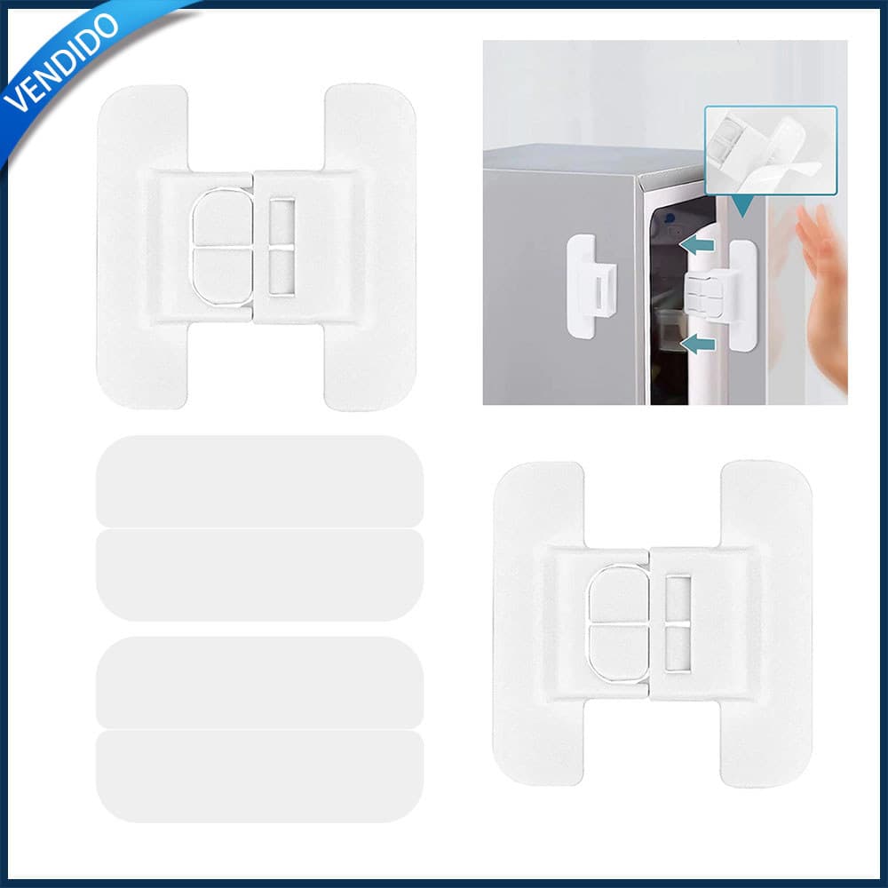 Kit 2 Fechadura de segurança para geladeiras/freezers fechadura para gavetas com fita adesiva dupla-face Branco