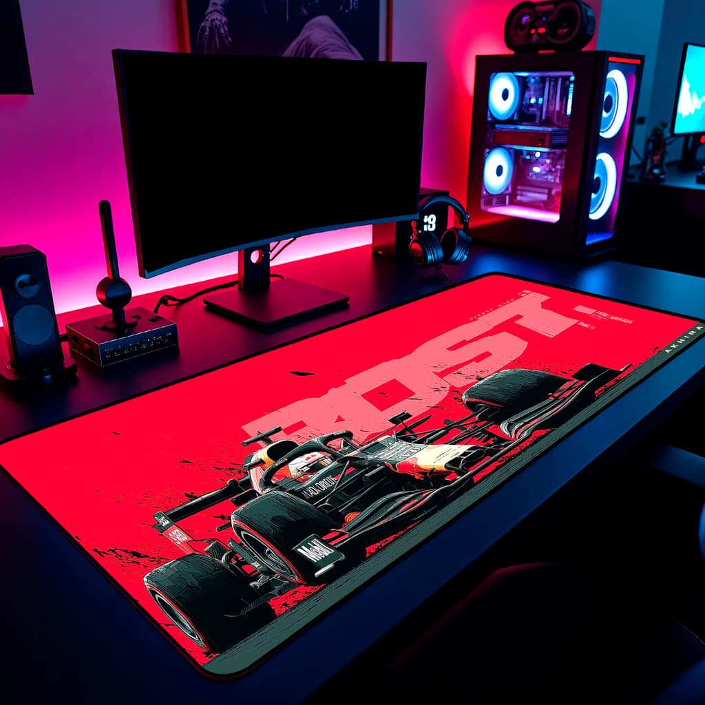 Mouse Pad Red Bull Racing Fast Gamer 65x30cm / 80x40cm / 90x50cm / 120x60cm Borda Costurada