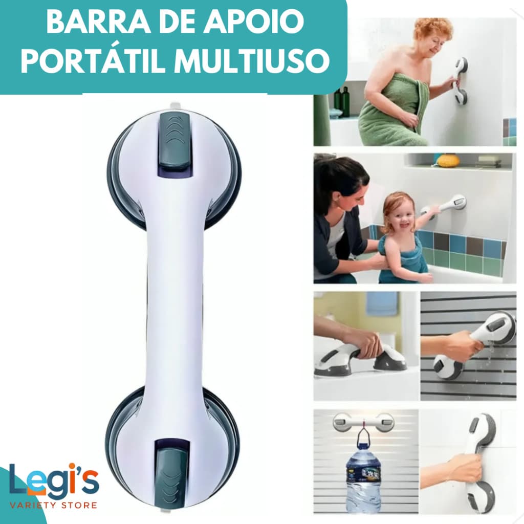 Suporte Apoio Portátil com Ventosa – Barra Ideal para Banheiro e Superfícies Lisas