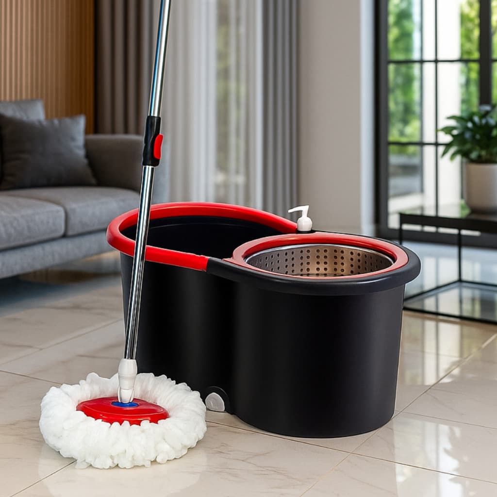 Mop Com Esfregão Centrifuga Inox Giratório 360°Regulável Balde Limpeza Facil + Refil Microfibra