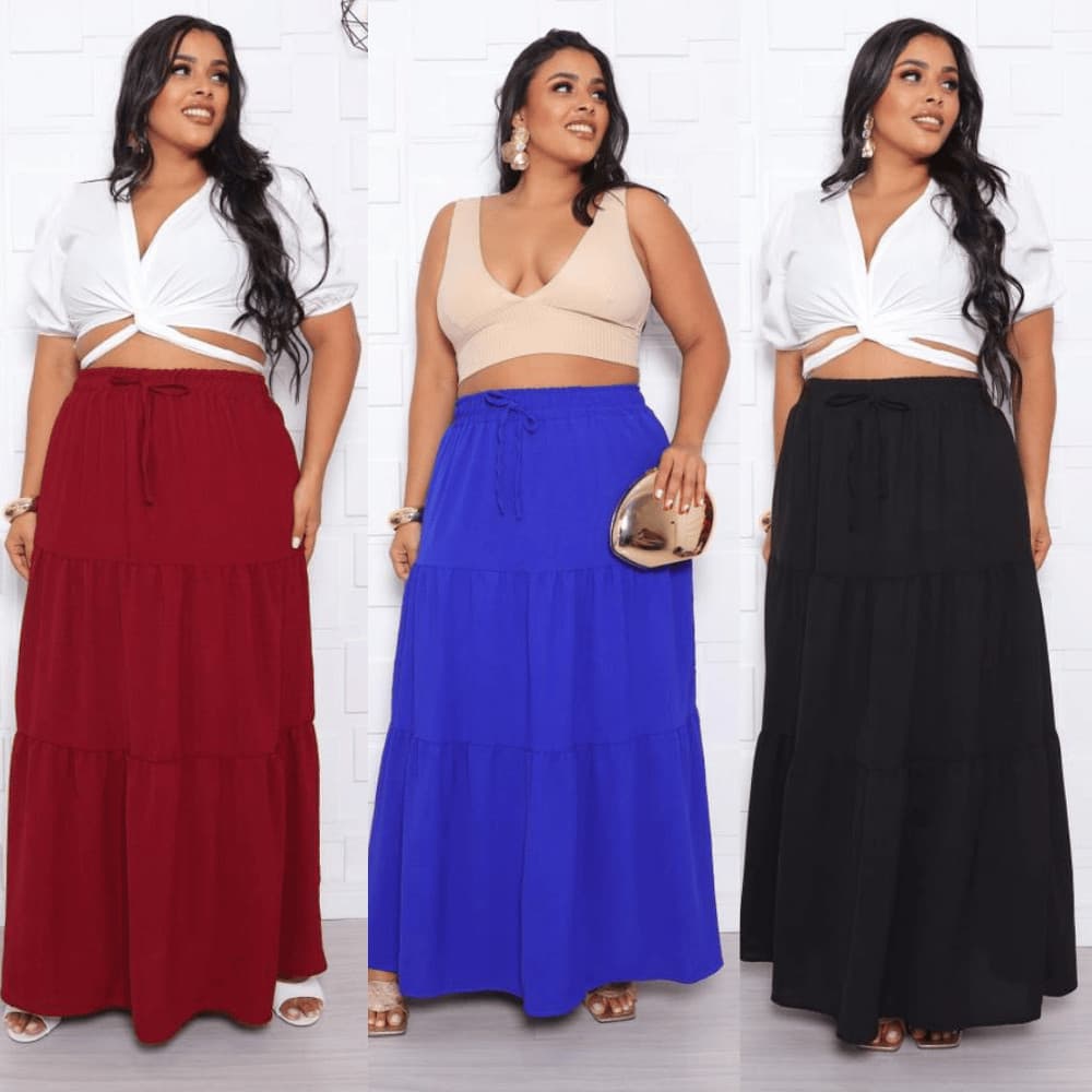 Saia Longa Evangelica Duna  Três Marias Plus Size / Forrada  Cintura Alta e Elastico / Tamanhos G1 G2 G3