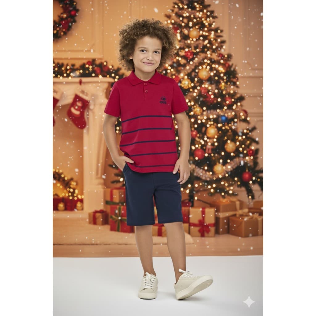 241418 CONJUNTO COM POLO VERMELHO MASCULINO INFANTIL ELIAN 100% ALGODÃO