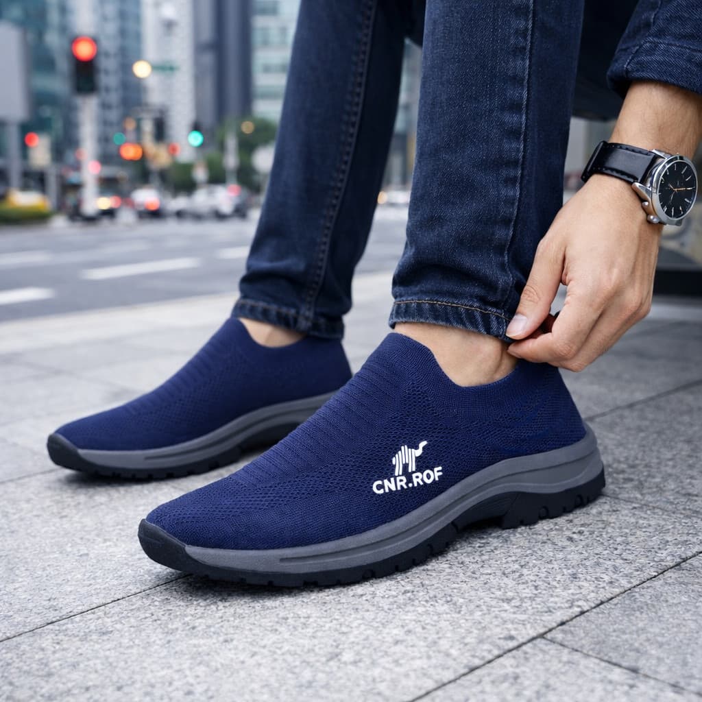 Tênis Casual Masculino Knit Elástico Calce Fácil Super Confortável Dia a Dia Antiderrapante