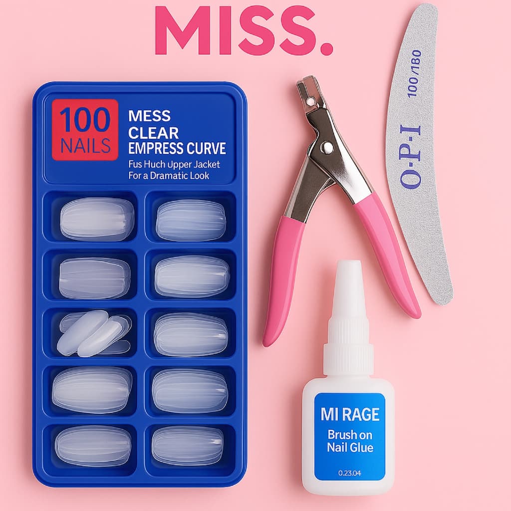 Kit 100 Unhas postiças + Alicate cortador + Cola 10g + Lixa Bumerang