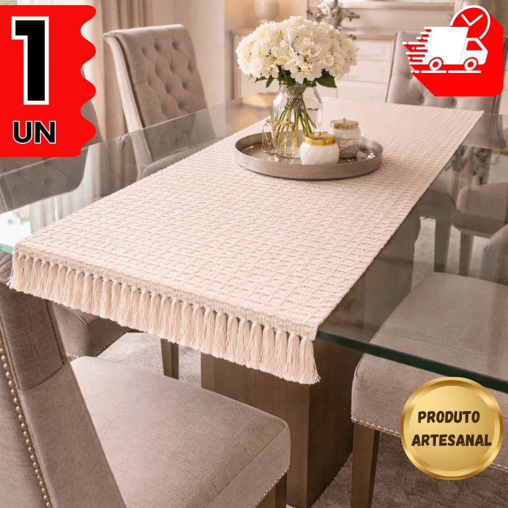 Caminho de Mesa Decorativo Artesanal Algodão  Tear  – Ideal para Loja, Buffet e Ambientes Comerciais