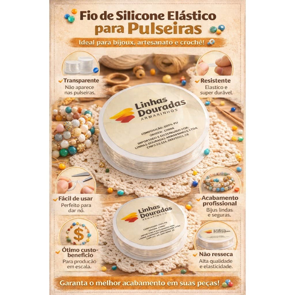 🧵 Fio de Silicone Elástico para Pulseiras | Bijuterias, Crochê, Artesanato | Alta Qualidade