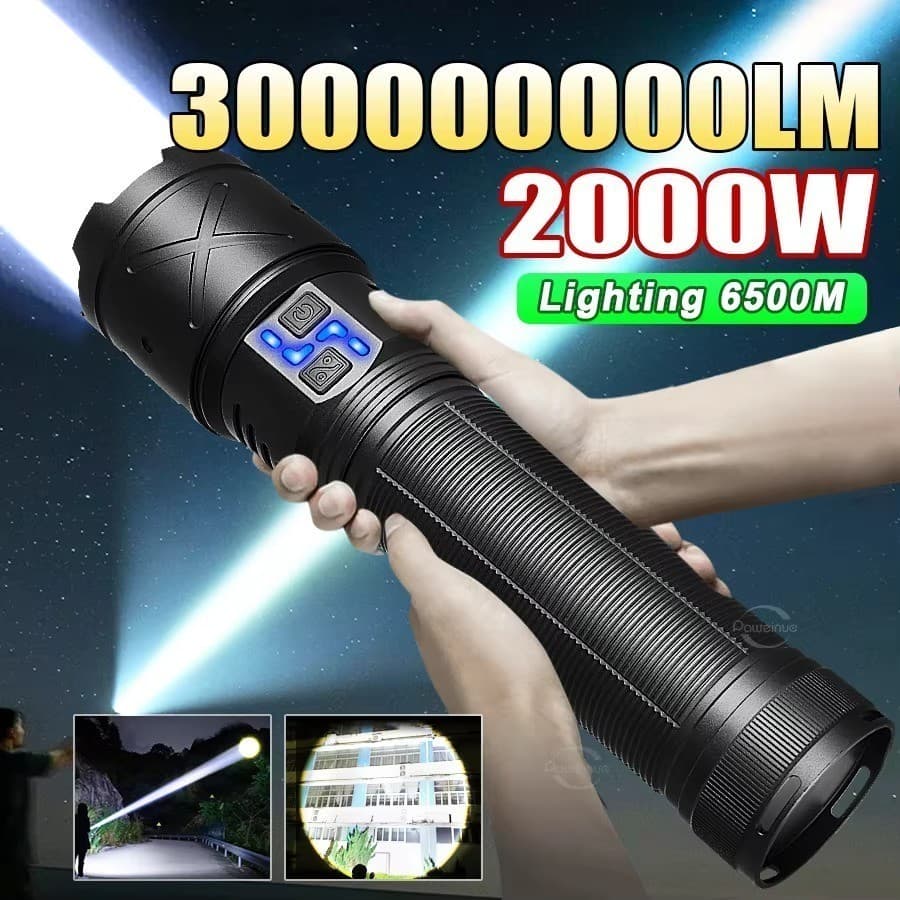 Lanterna LED mais poderosa 30000000LM forte luz táctica tocha grande luz recarregável tocha de longo alcance aproveite