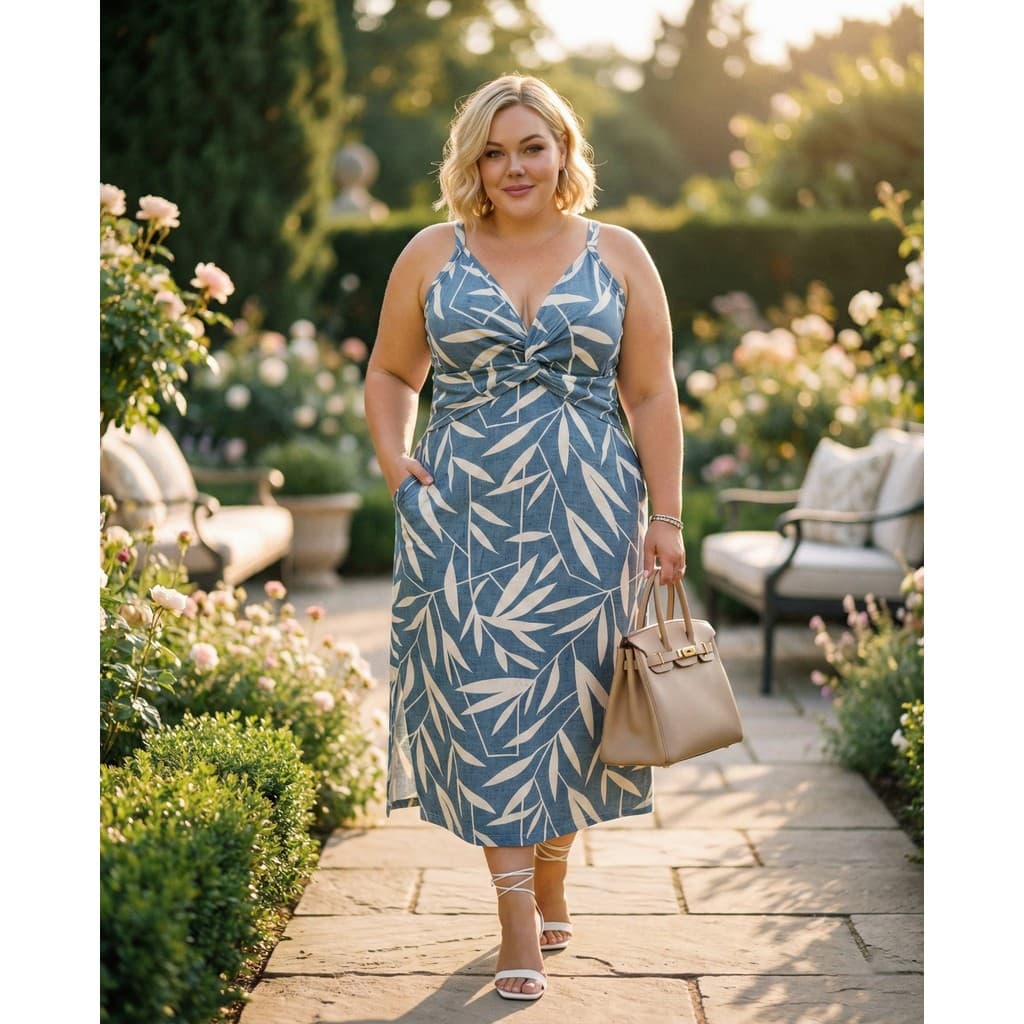 Vestido Midi Plus Size Viscose com Lycra Decote Transpassado Detalhe no Busto Modelagem Confortável