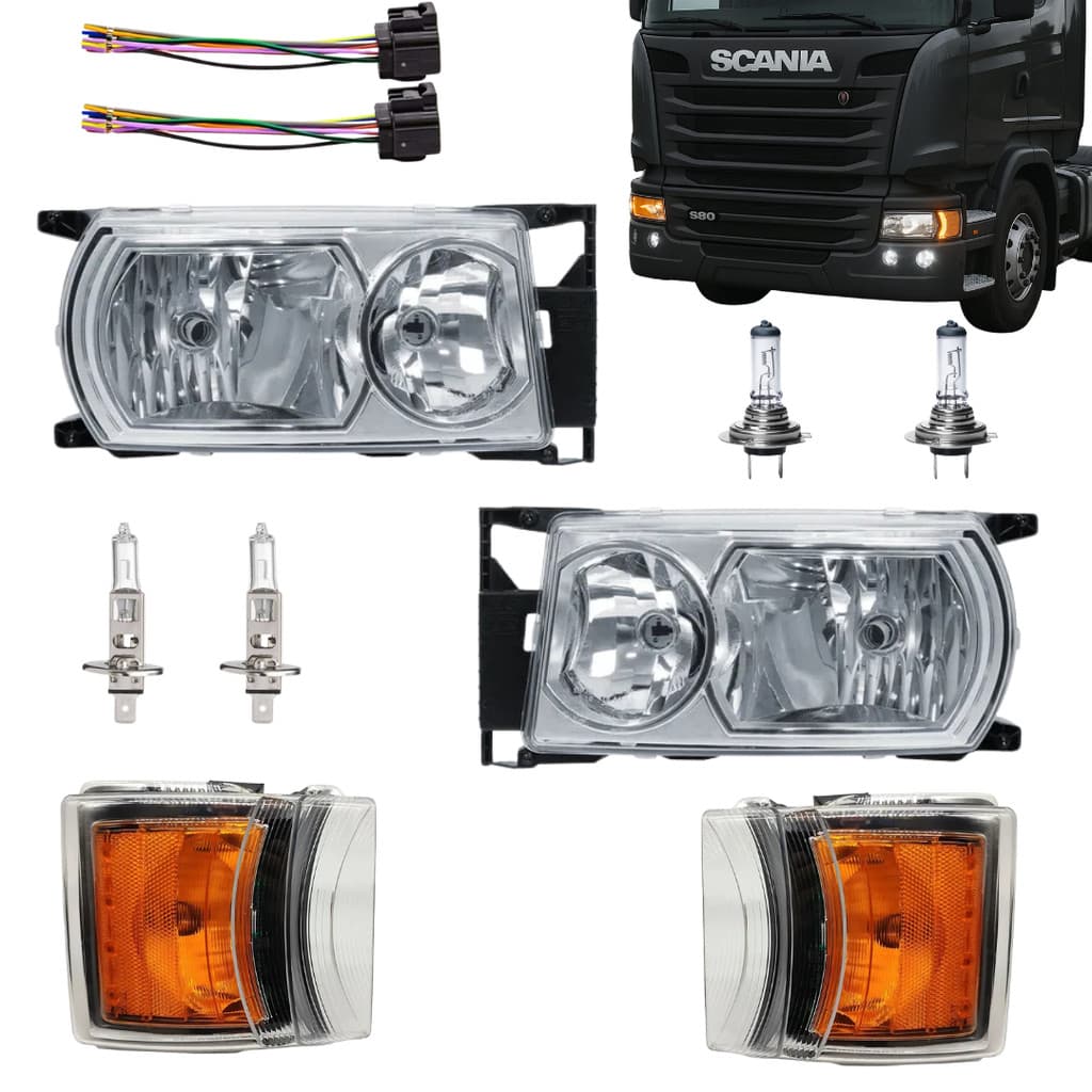 Par Farol Compativel Scania 2011 2012 2013 2014 2015 2016 2017 2018 + Lanternas E Chicotes