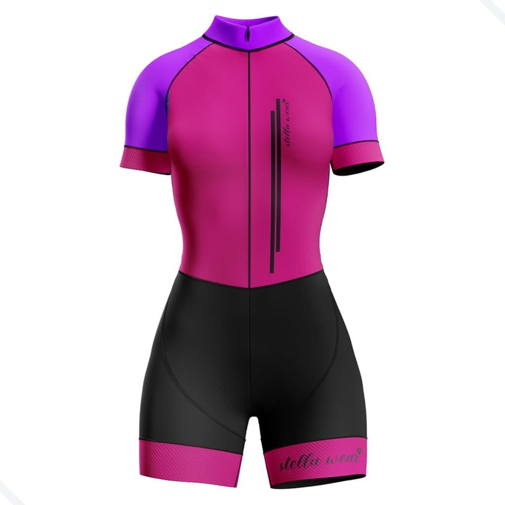 Macaquinho Ciclismo Feminino Profissional Gel Acolchoado UV Proteção MTB Speed Rosa Stella