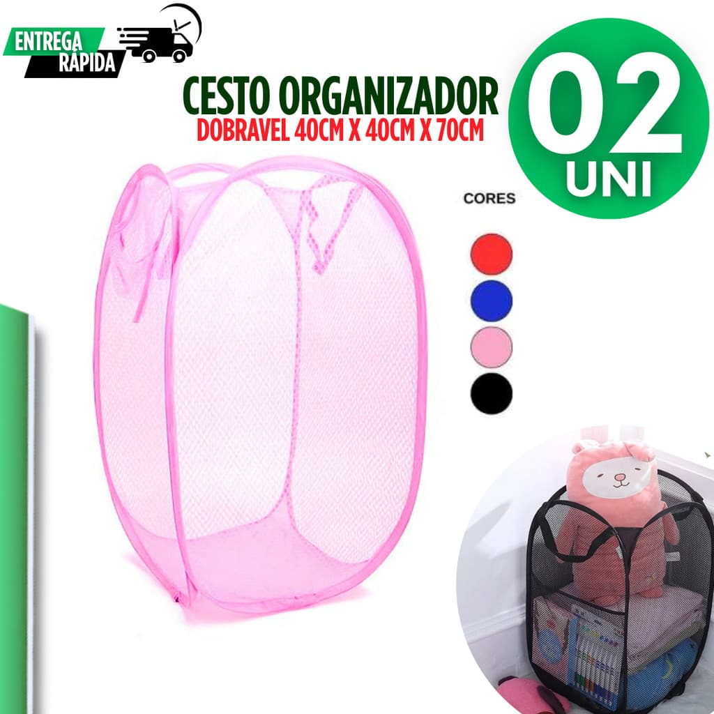 Kit 02 Cesto De Roupa 40x40x70Cm Dobrável Brinquedos Cesto Diversa Organizador Cozinha Quarto