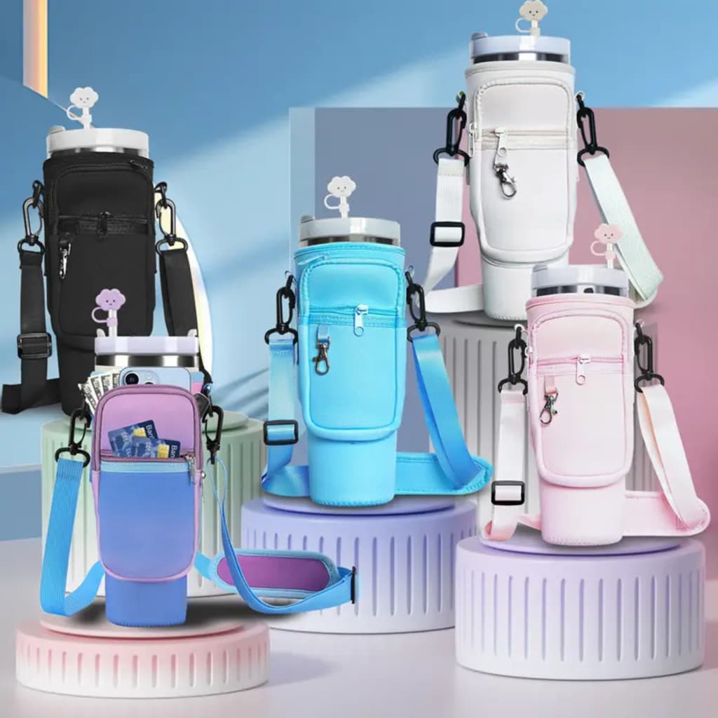 Porta Copo ou Garrafa Alça Ajustável E Bolso Em Neoprene Uso Diagonal Para O Ombro Portátil De 1,2L