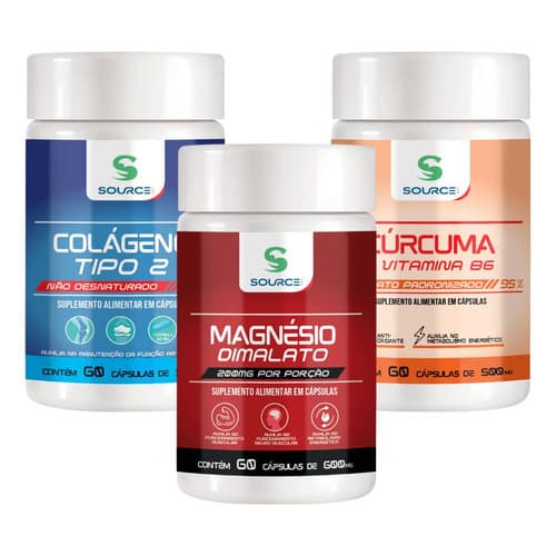 Kit Colageno Tipo 2  Magnésio Dimalato  Curcuma Vitamina B6 Sem Sabor
