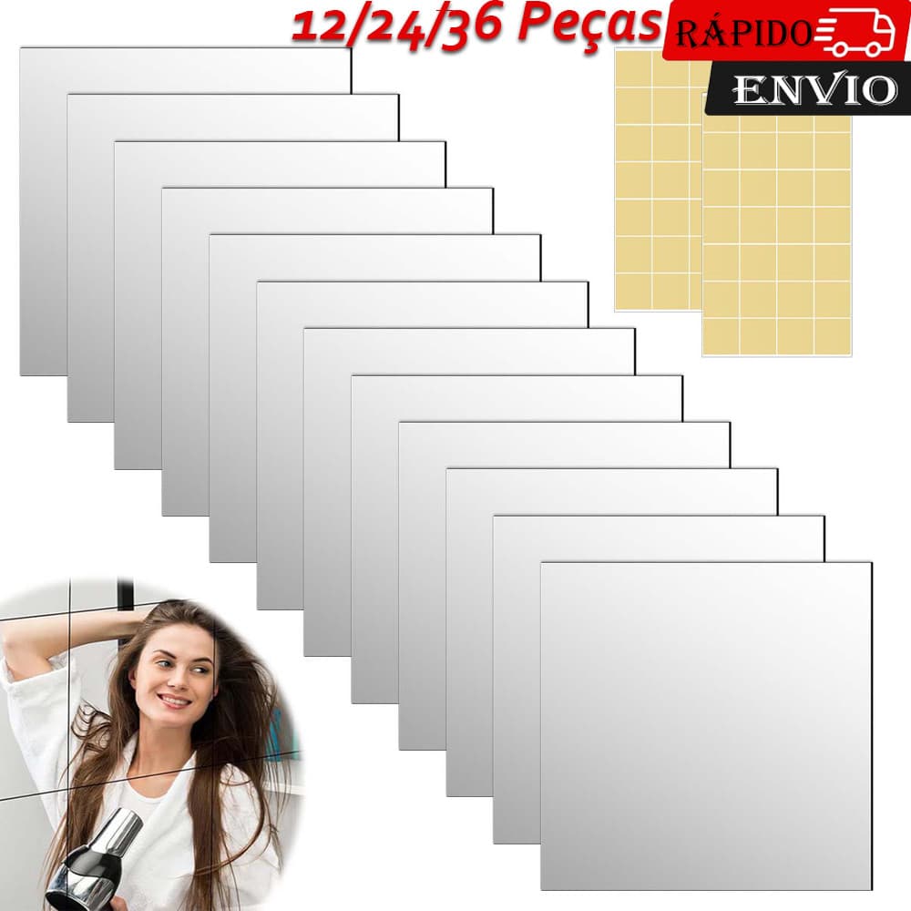 30x30x0.2cm 12/24/36pçs Adesivos de Parede Espelho Quadrado Decoração DIY para Casa Leve Quarto Sala Estar Banheiro