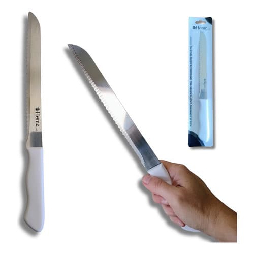 Faca De Pão Aço Inox 32cm Cabo Branco Serrilhada