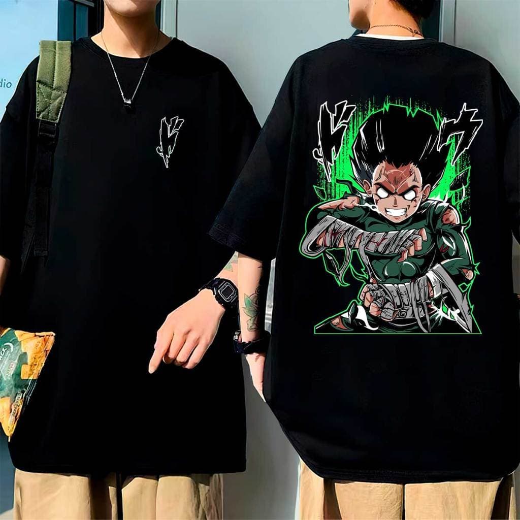 Camiseta Oversized Anime Estampada Rock Lee Kunai Naruto 8 Portões Unissex Algodão