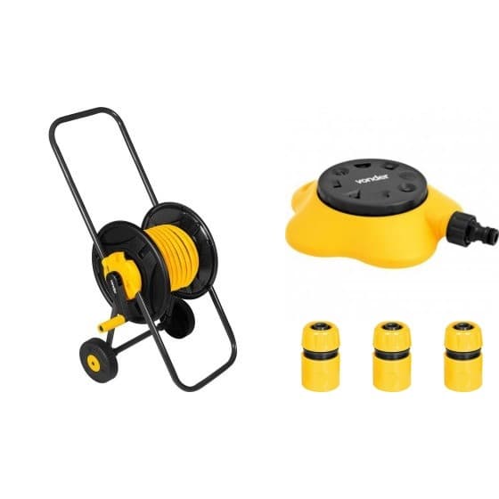 Suporte Enrolador c/ rodas + Mangueira 20m + Aspersor Vonder