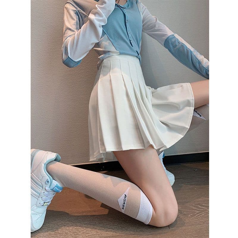 Outono verão saia branca feminina saia plissada cintura alta mais magro olhar jk saia Plus Size estilo Preppy saia quent