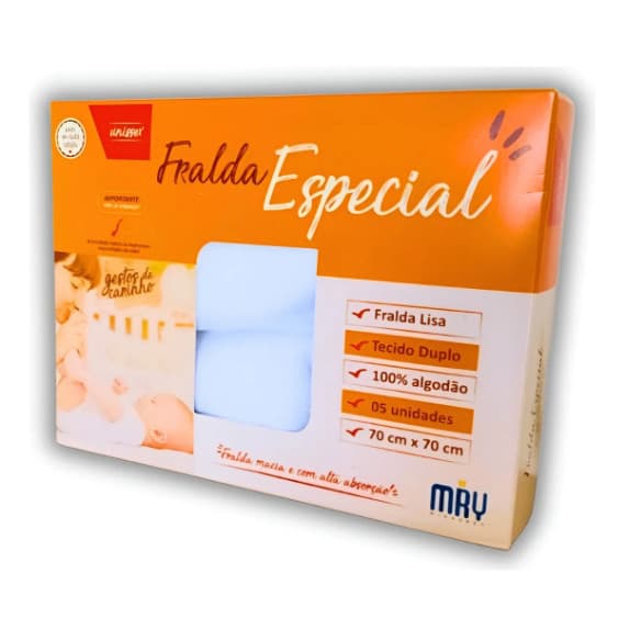 FRALDA TECIDO DUPLO LISA - 5 UNIDADES - 70X70CM  - MINASREY Baby GTN.Premium
