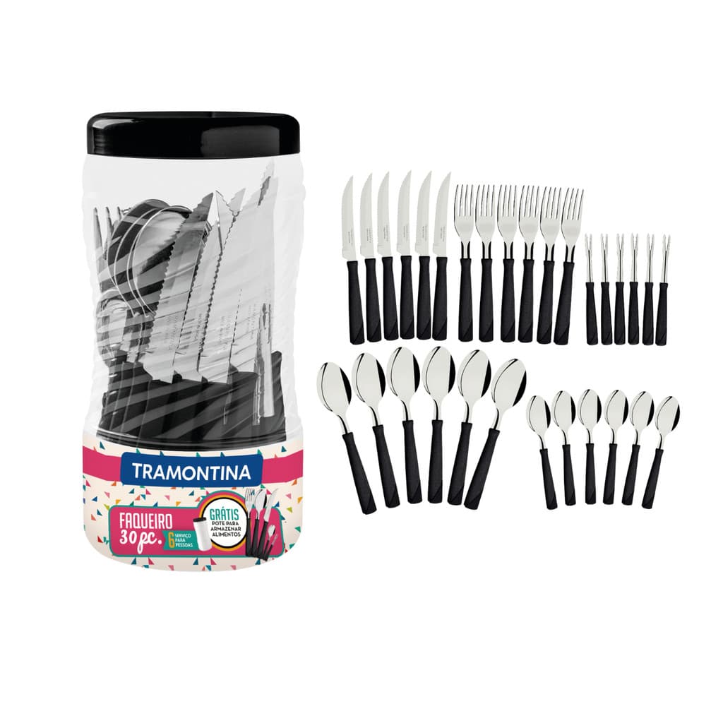 Faqueiro Tramontina Aço Inox New Kolor 30 Pç Preto