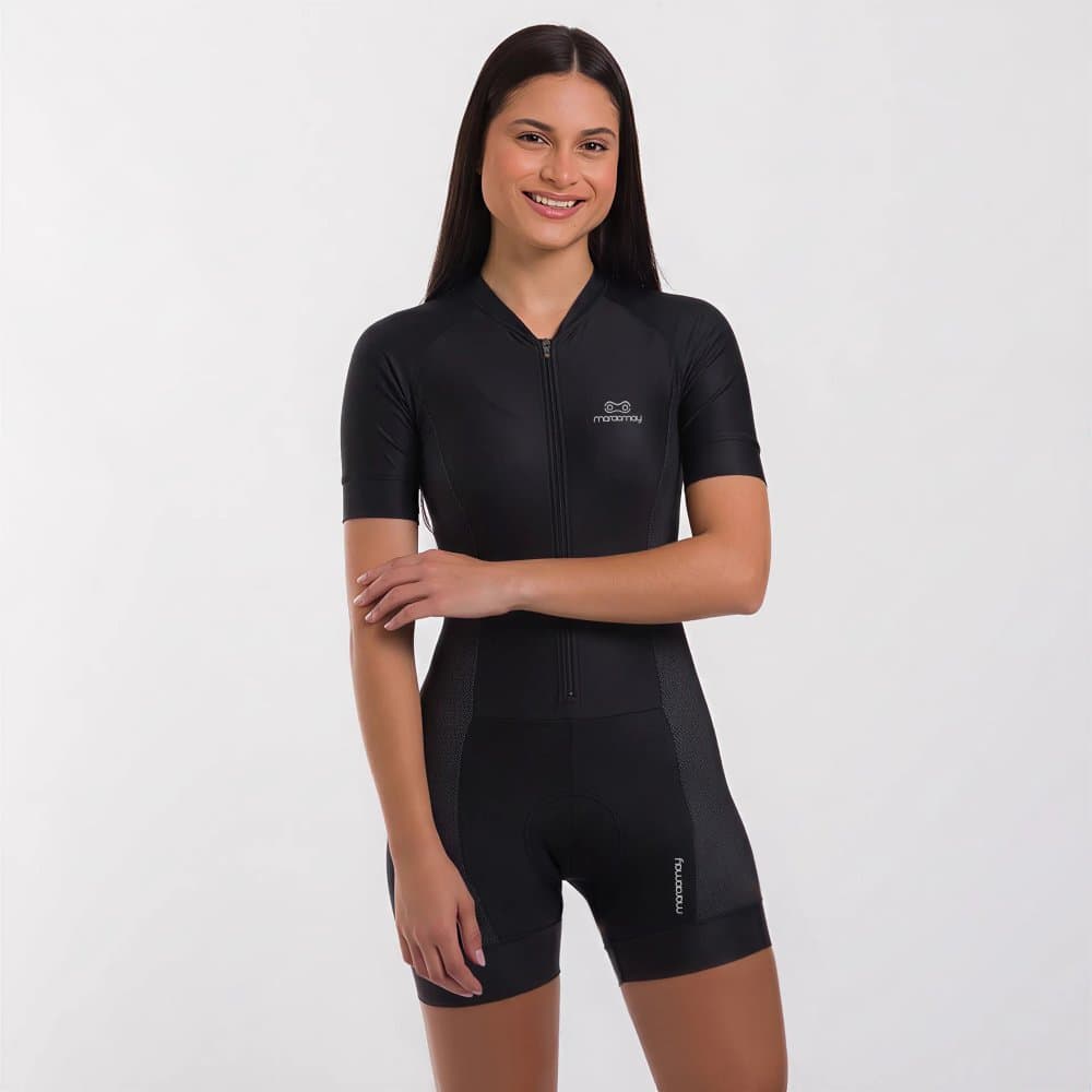 Macaquinho Ciclismo Feminino Proteção UV50+ Ultra Black Carbon Preto | Márcio May Sports