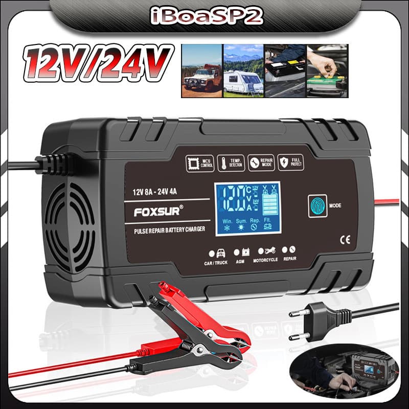 Carregador De Bateria Reparo De Pulso 8A 12V 24V Carregador De Bateria De Carro Para Motocicleta Com Display Digital