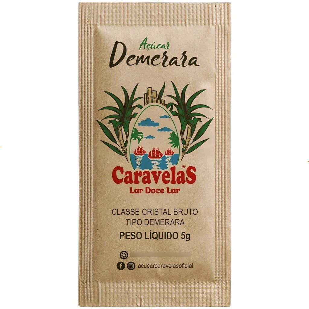 Açúcar Demerara Caravelas Sachê 5g - Caixa 400 Unid. Pureza