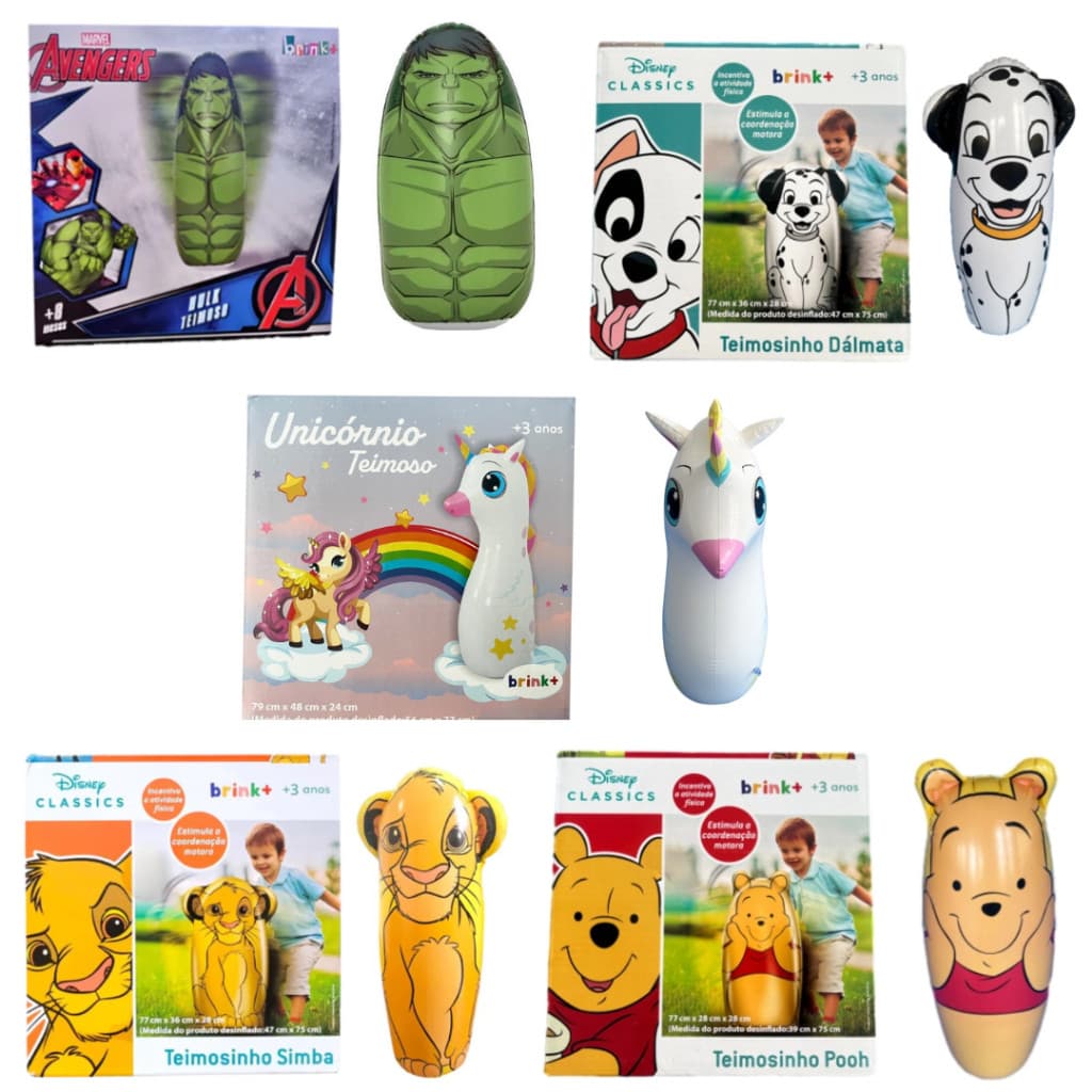 Boneco João Teimosinho (bobo) Simba, Stitch, Unicórnio, Hulk, Dálmata Criança Brinquedo Divertido Infantil Brink+