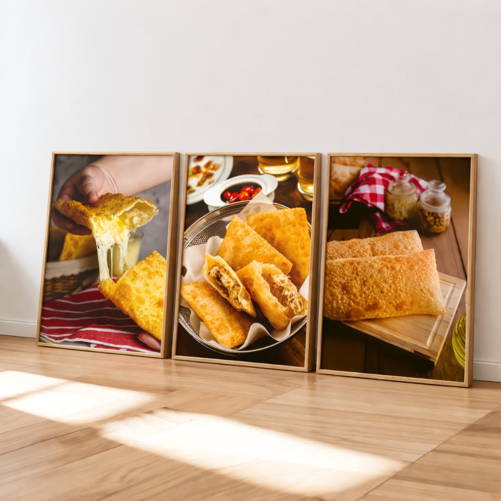 Quadro Decorativo Pastelaria Pastel Queijo Carne Frango Lanchonete 3 Peças